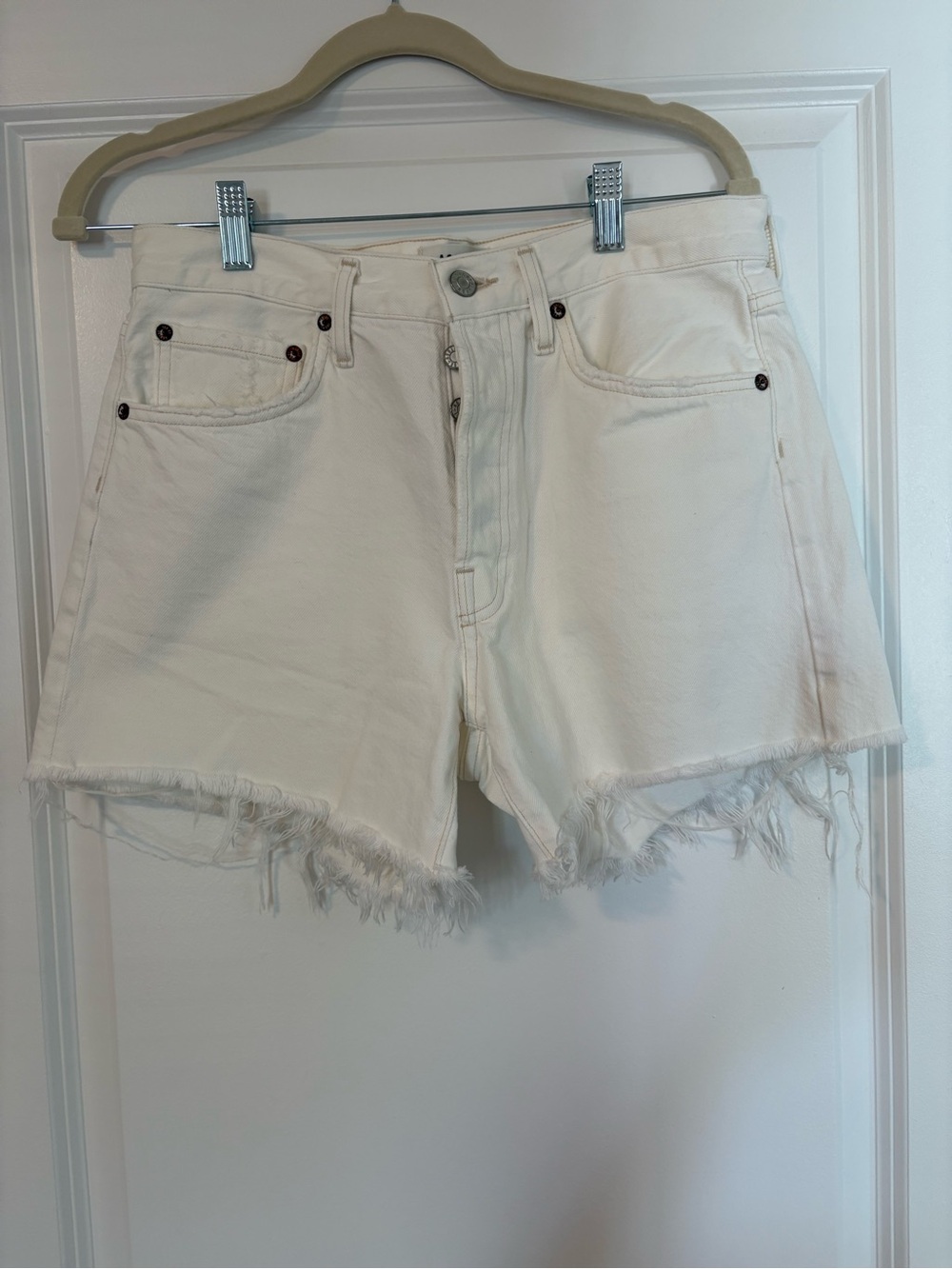 High-Rise Frayed Hem Women’s Shorts - White